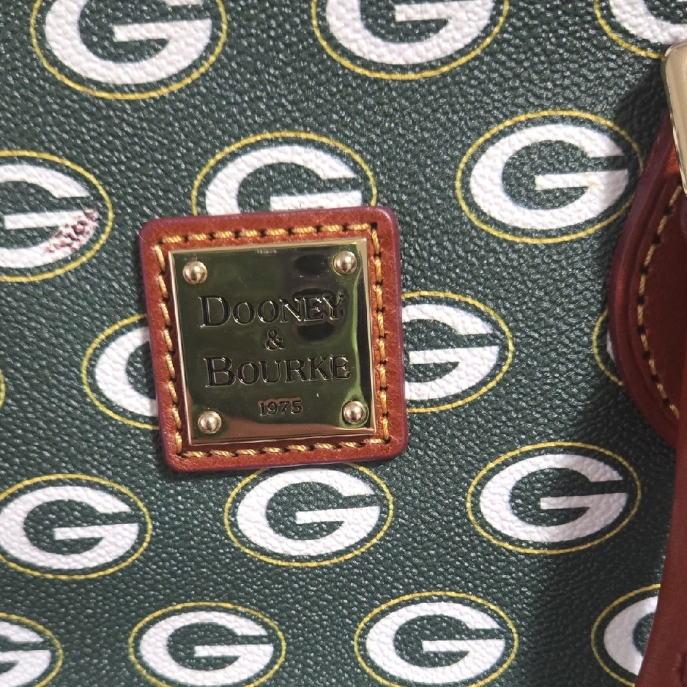 Dooney & Bourke Green Logo Canvas Satchel with Brown Leather Trim - Picture 2 of 6